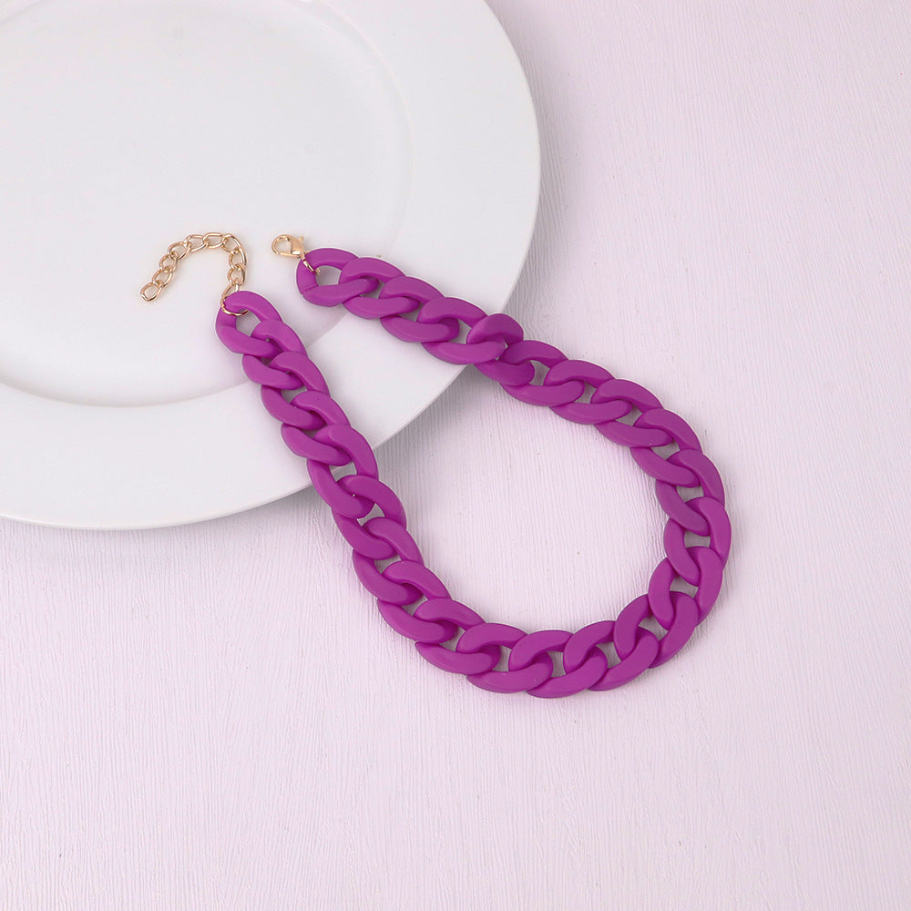 Fashion Acrylic Patchwork Rainbow Chain Necklace for Women