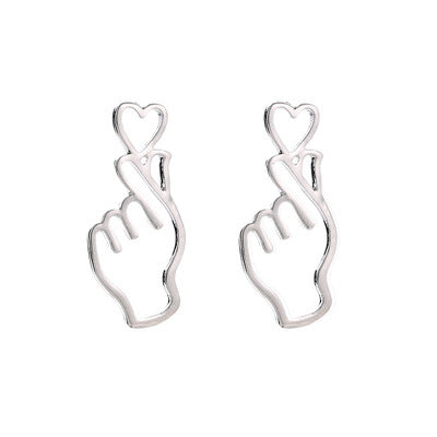 Fashion Metal Heart Gesture Stud Earrings