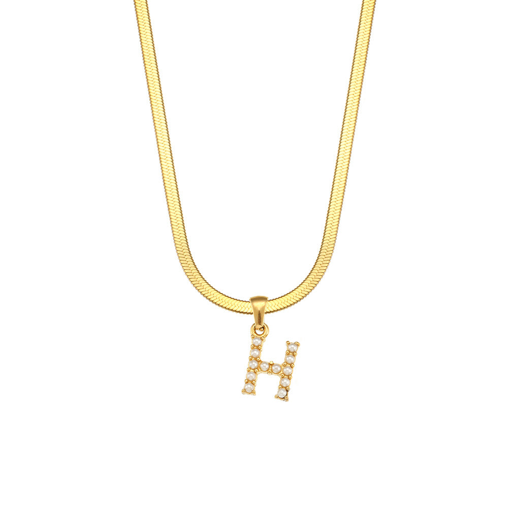 Elegant Letter Pendant Necklace with 18K Gold Plated Snake Chain and Artificial Pearls