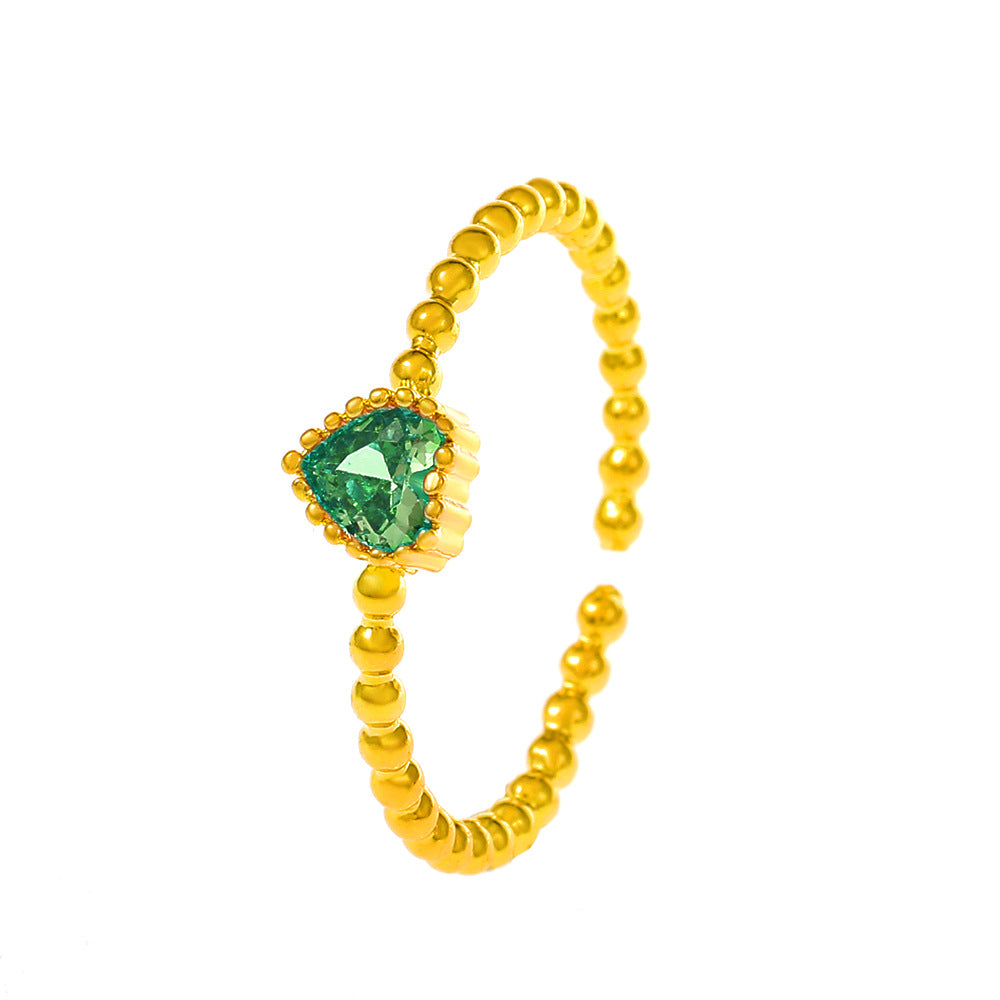 IG Style Colorful Zircon Heart Adjustable Copper Rings