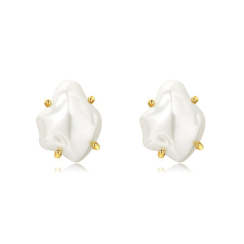 Elegant Baroque Freshwater Pearl 18K Gold Plated Brass Stud Earrings