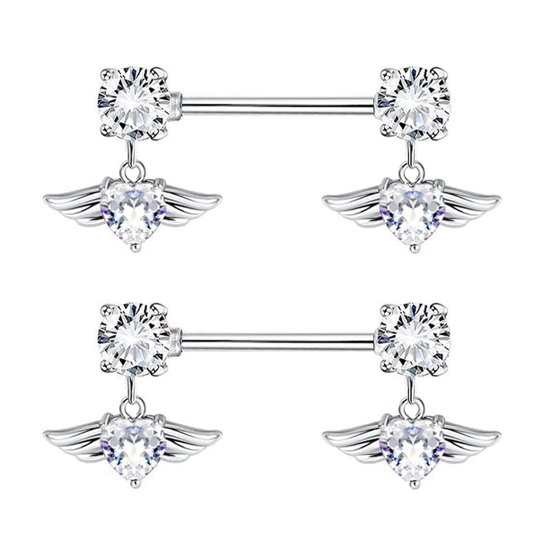 Simple Geometric Butterfly and Heart Wing Stainless Steel Zircon Inlay Jewelry