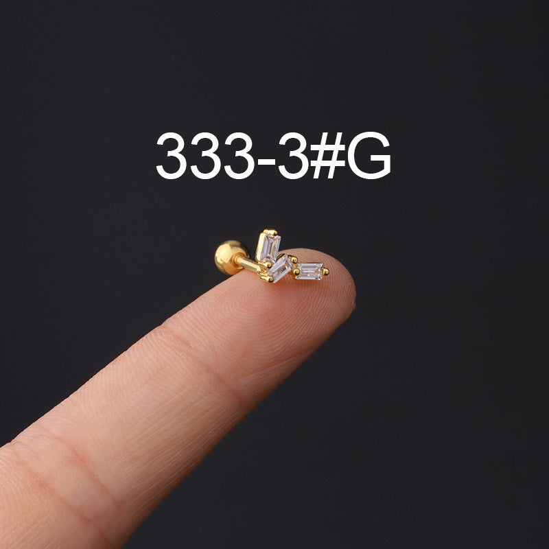 Zircon Copper Stud Earrings with Stainless Steel Screw Back