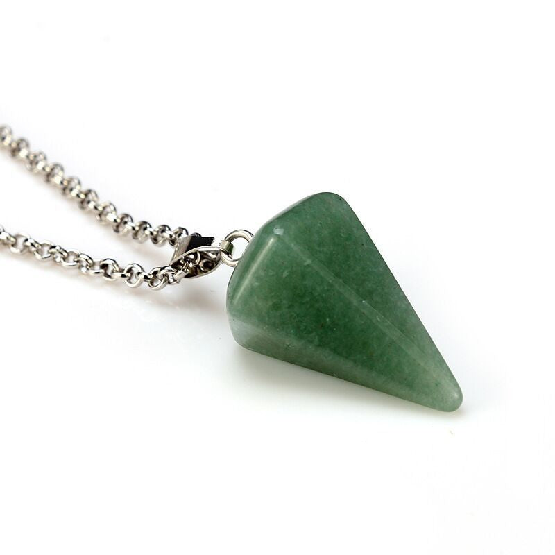 Hexagonal Cone Natural Stone Crystal Pendant Necklace