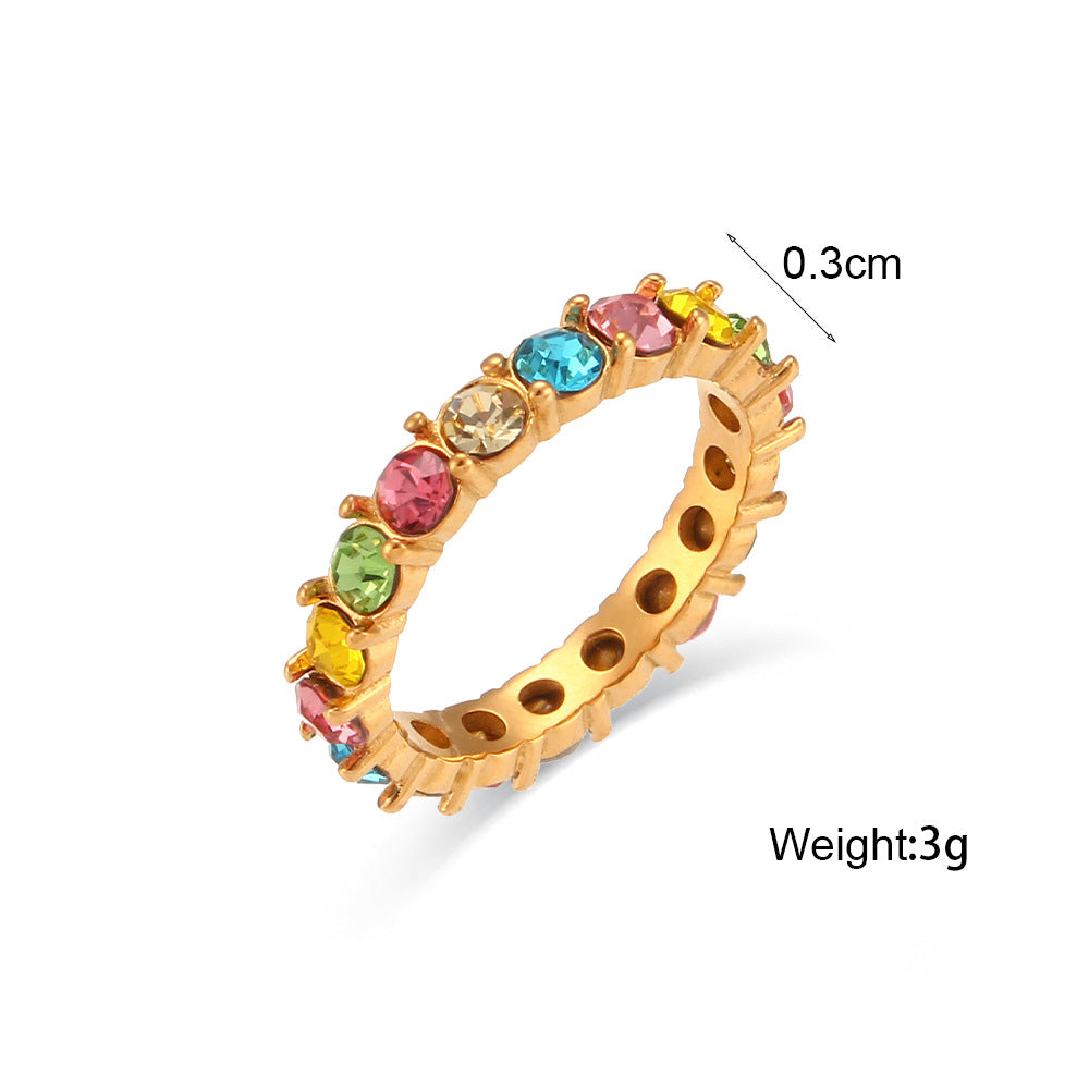 Vintage Color Block Zircon Inlay 18K Gold Plated Stainless Steel Jewelry Set