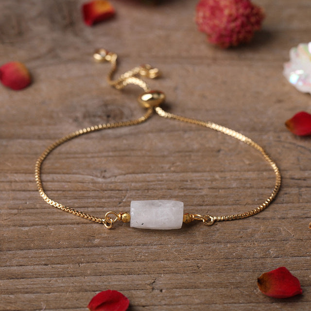 Simple Irregular Agate Prism Stone Metal Chain Adjustable Bracelet for Women