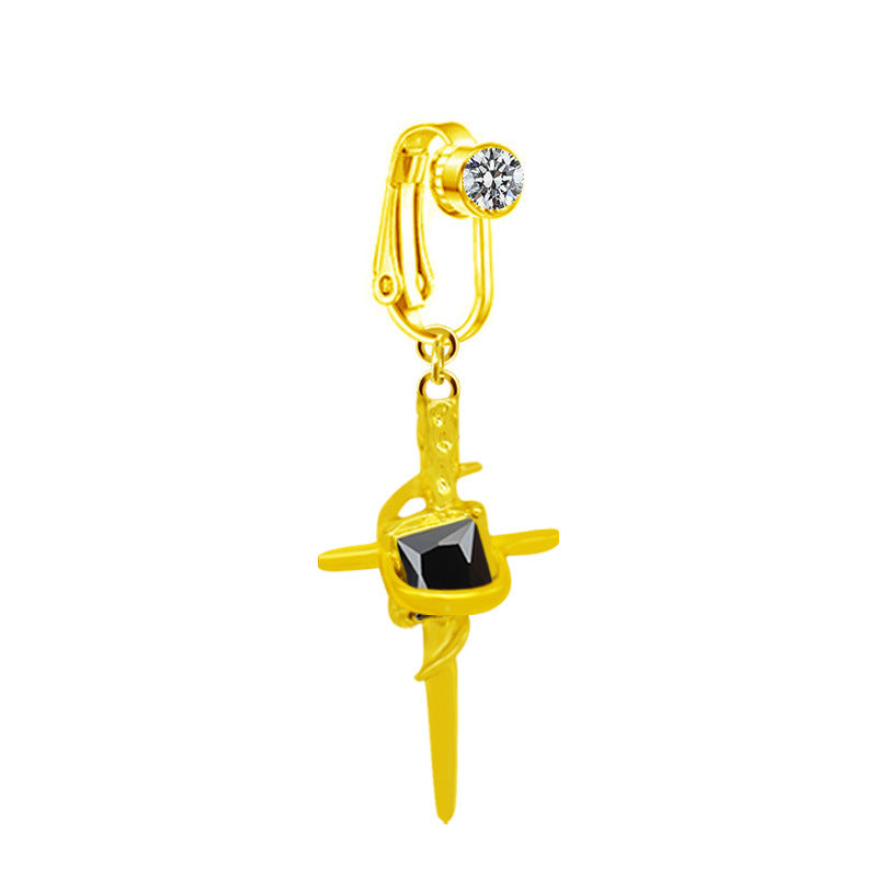 Vintage Cross Heart Belly Ring - 316 Stainless Steel with Rhinestones, Gold Plated