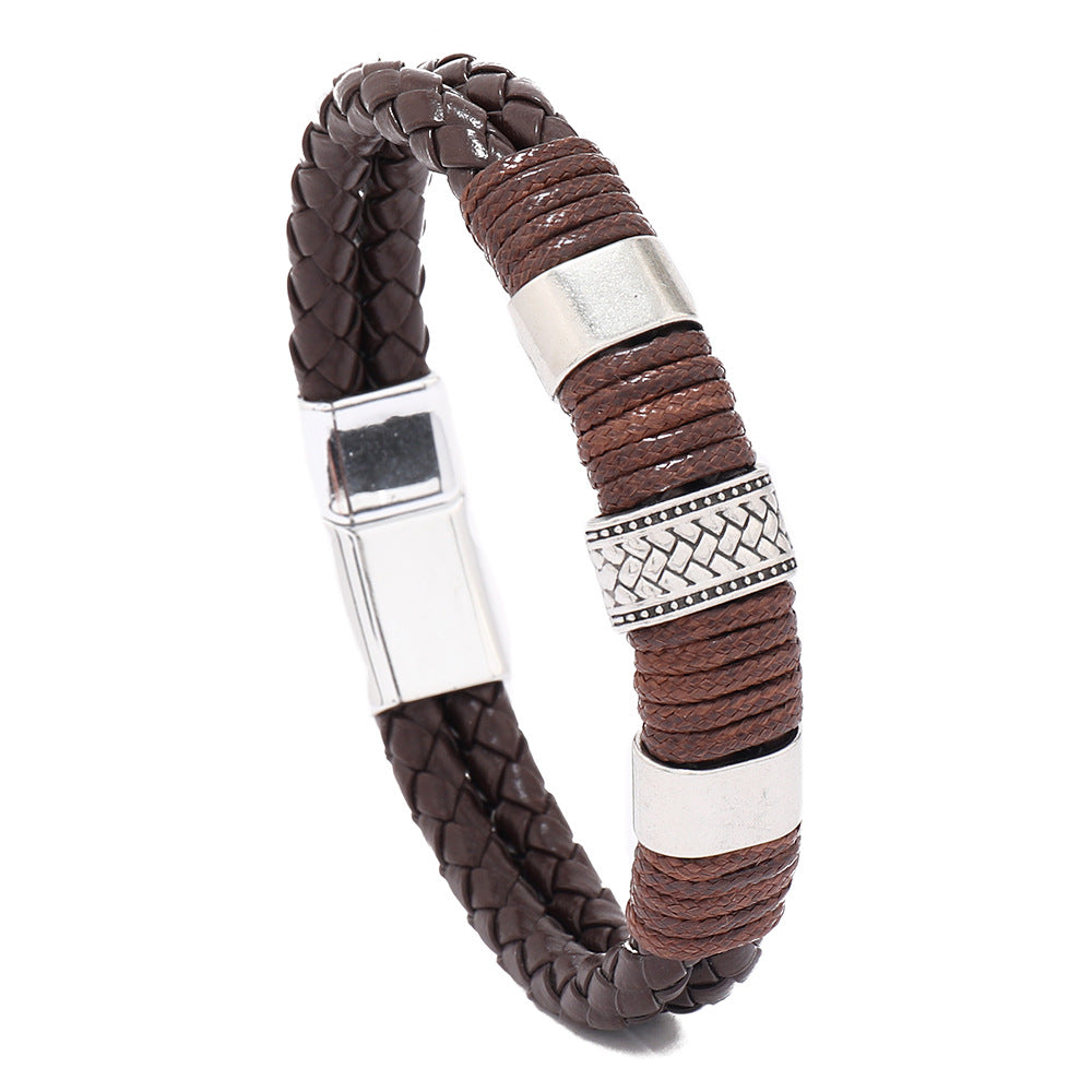 Punk Style Stainless Steel Magnetic Clasp Leather Men's Bracelet