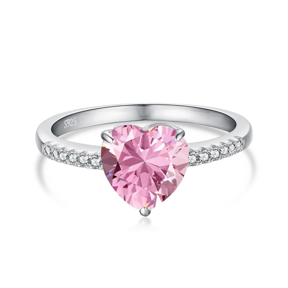Retro Heart Shape Sterling Silver Gemstone Ring for Women