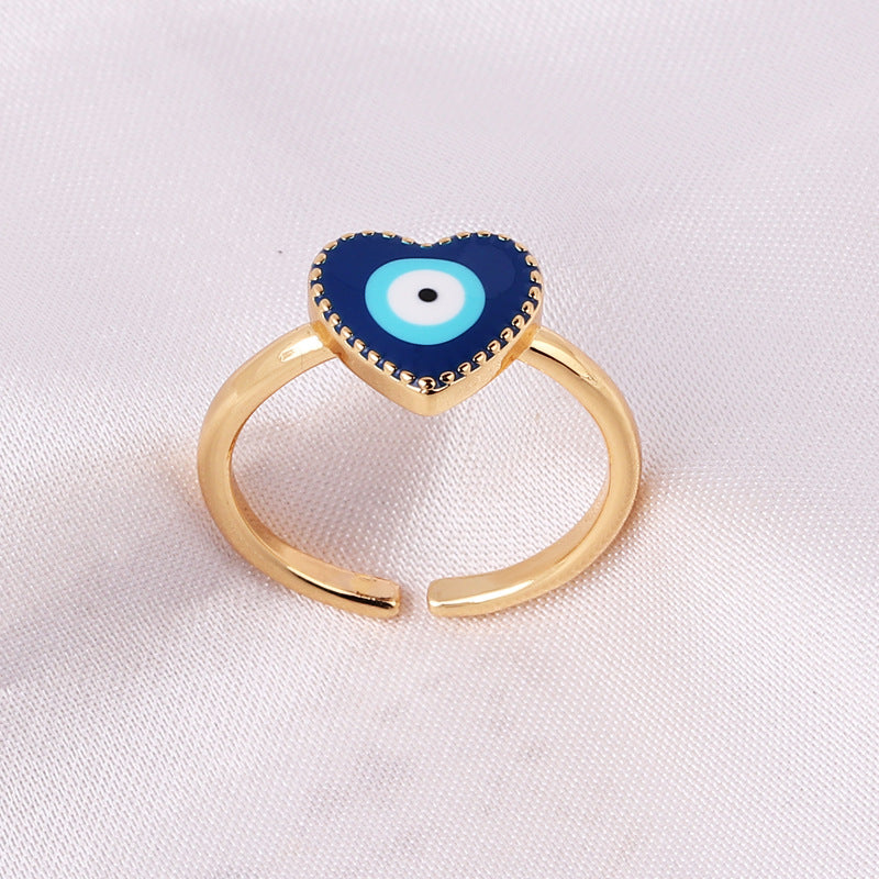 Retro Heart Shape Devil's Eye Enamel Copper Ring