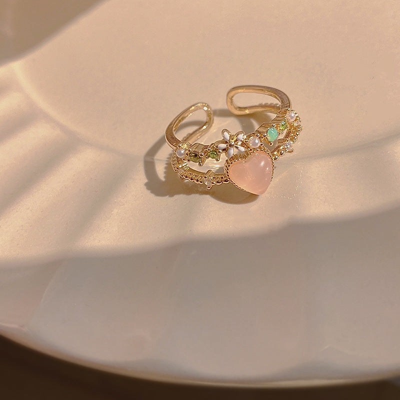 Heart Shape Flower Zircon Crystal Open Ring