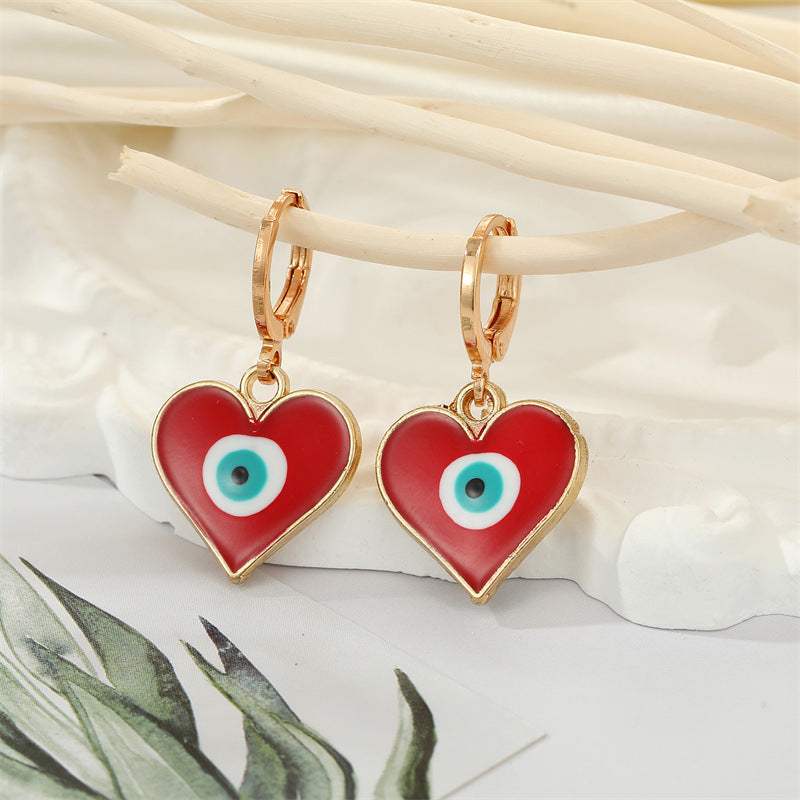 Retro Ethnic Triangle Heart Evil Eye Earrings