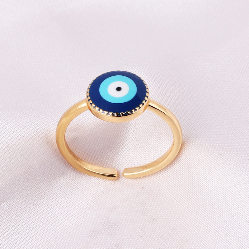 Retro Heart Shape Devil's Eye Enamel Copper Ring