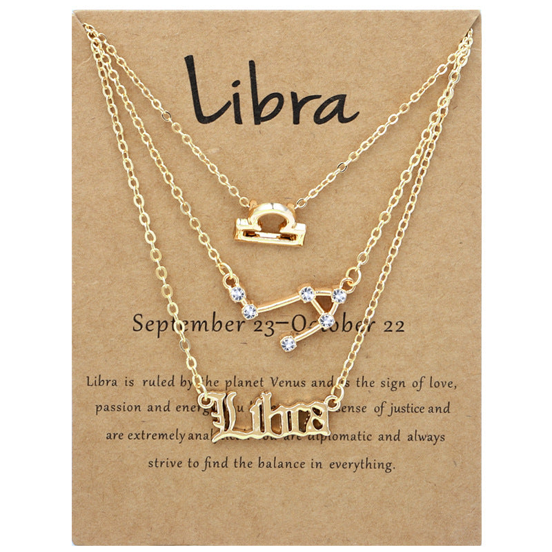 Alloy Geometric Circle Pendant Necklace & Zodiac Symbol Pendant Necklace Set for Women