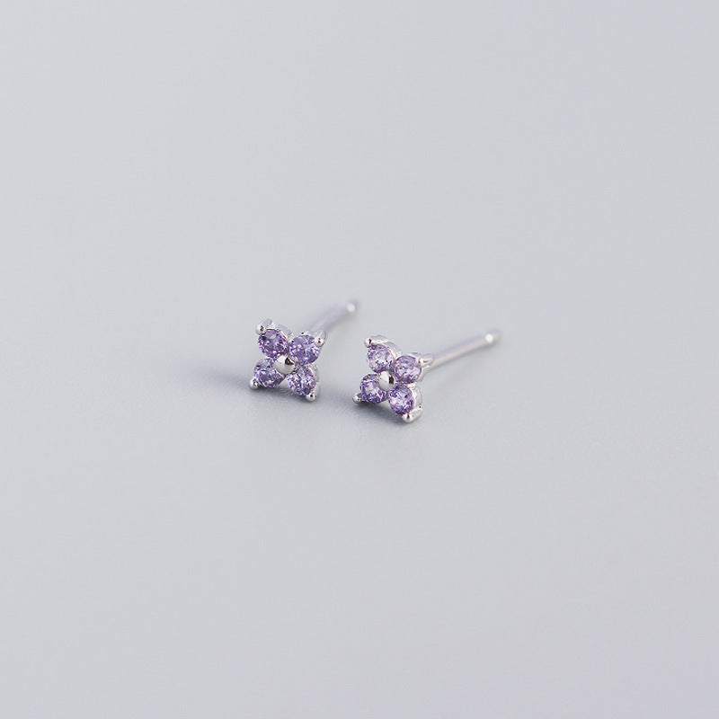 S925 Sterling Silver Colorful Four-Leaf Flower Stud Earrings for Women