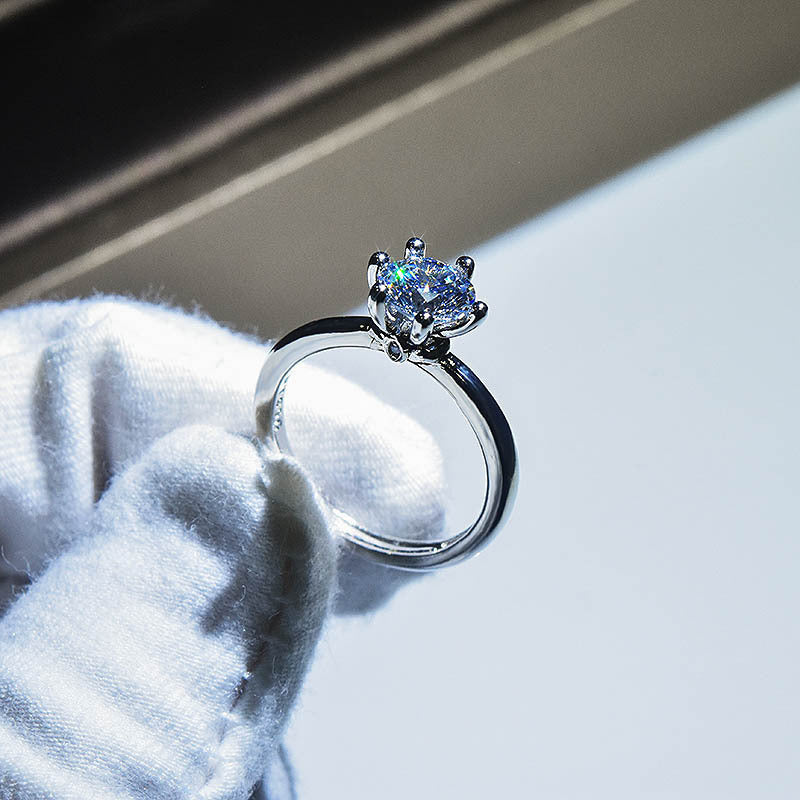 Fashion Round Copper Inlay Moissanite Adjustable Ring