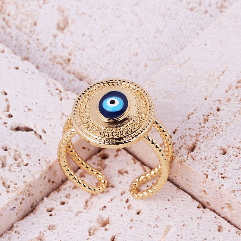 Retro Heart Shape Devil's Eye Enamel Copper Ring