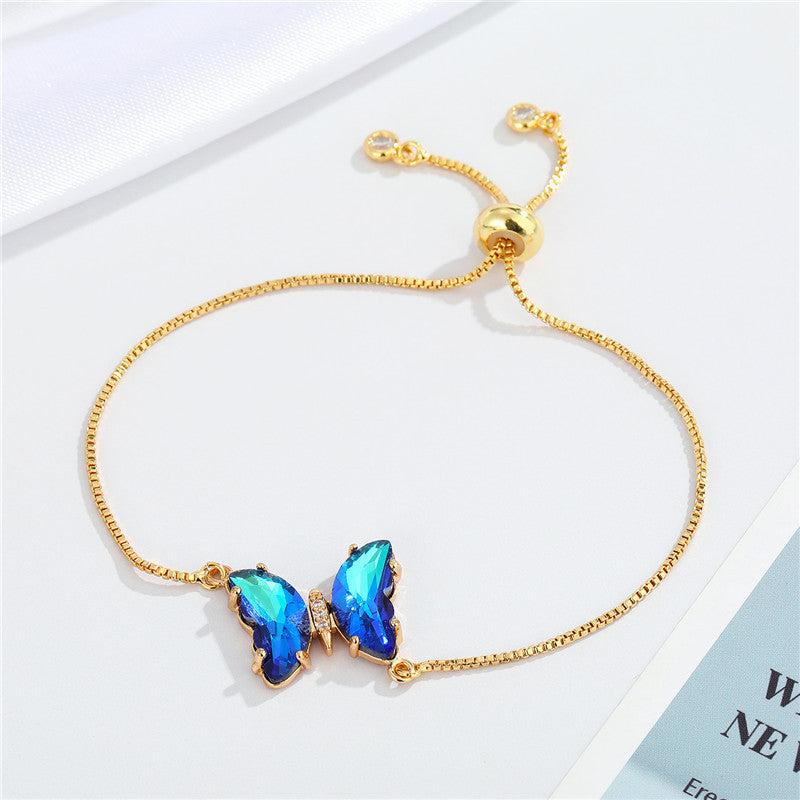 Elegant Crystal Butterfly Pendant Adjustable Bracelet for Women