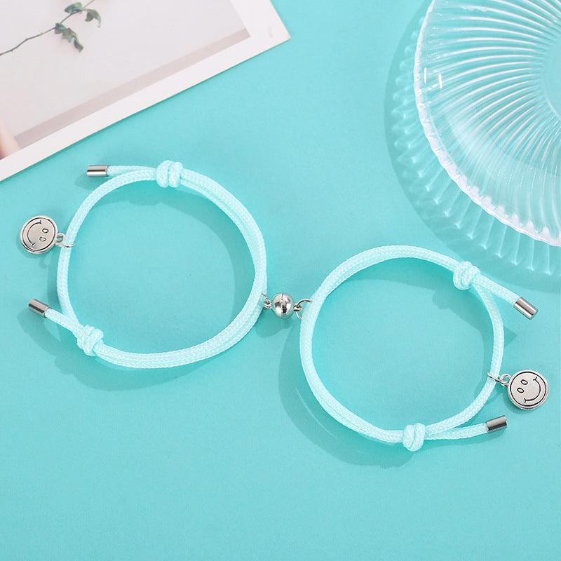 Luminous Alloy Smiley Face Couple Bracelets Set