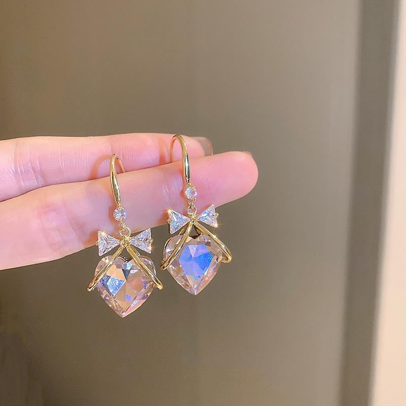 Elegant Rhinestone Inlay Flower and Bow Knot Drop Earrings for Women