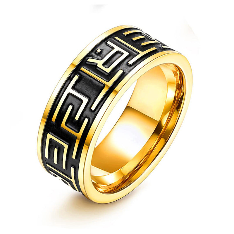 Niche Pattern Vintage Titanium Men's Ring with Great Wall Design