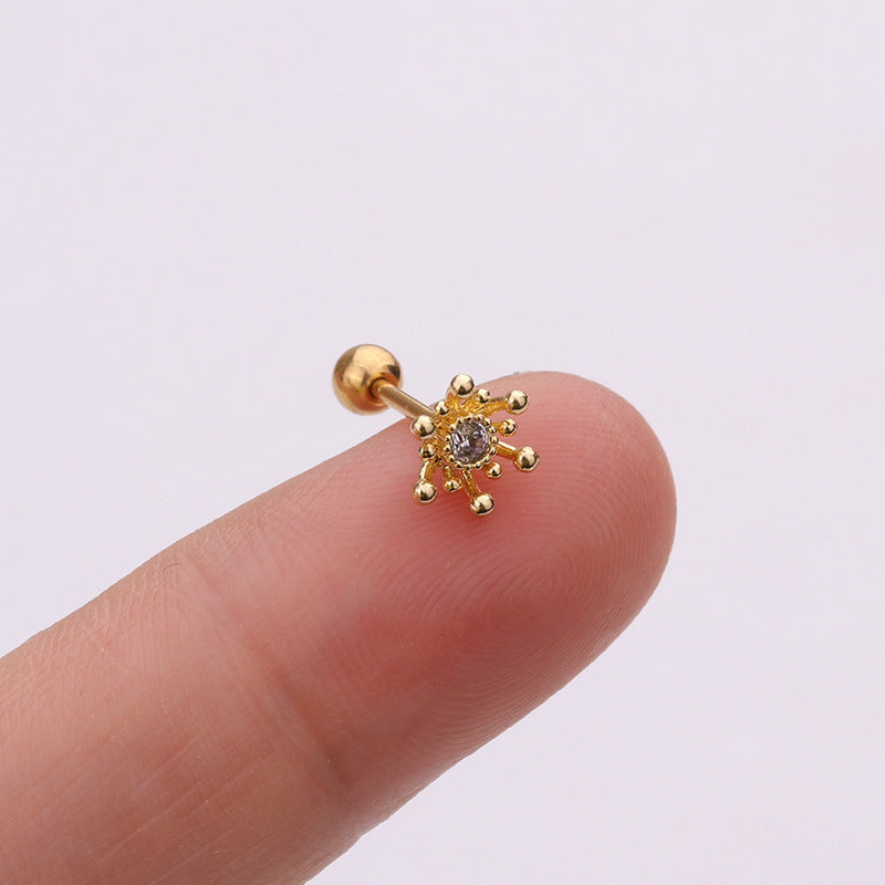 Korean Style Pineapple Zircon Stainless Steel Stud Earrings
