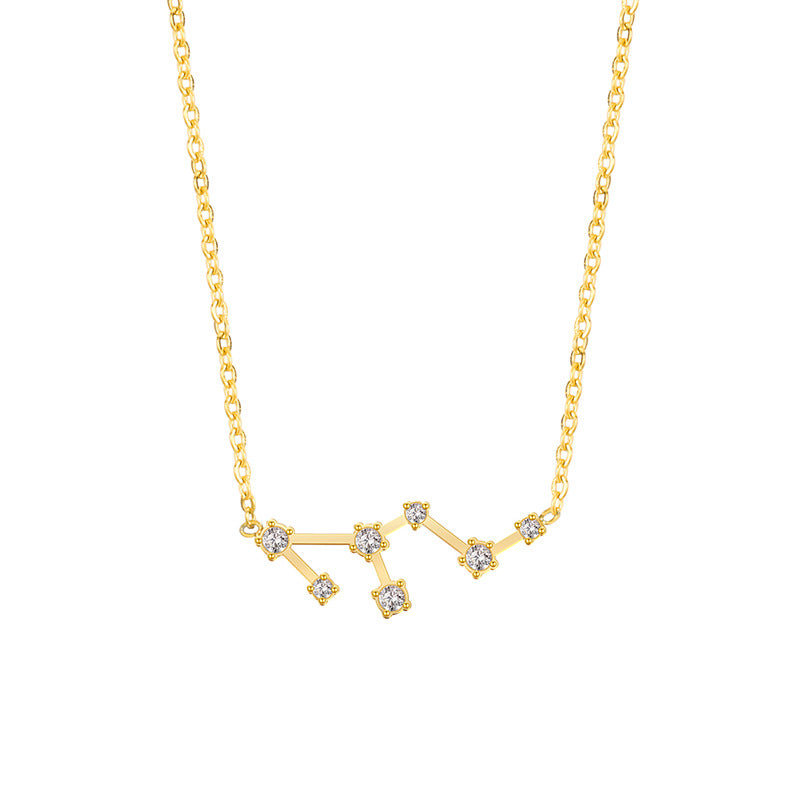 Zodiac Constellation Zircon Inlay Stainless Steel Necklace - Gold & Silver Options