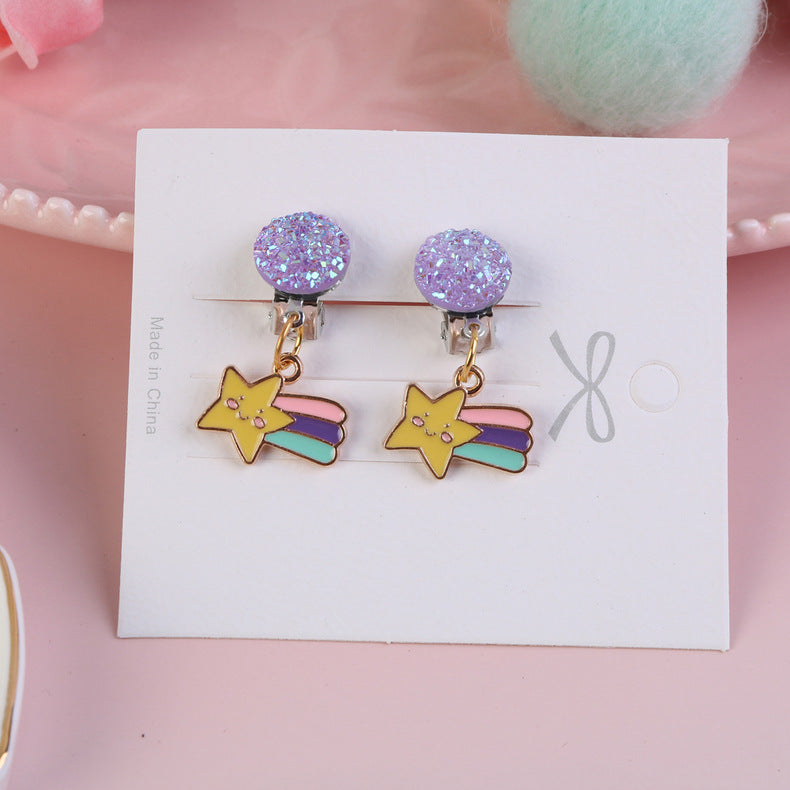 1 Pair Kids' Cartoon Unicorn Star Moon Butterfly Alloy Drop Earrings Ear Clips