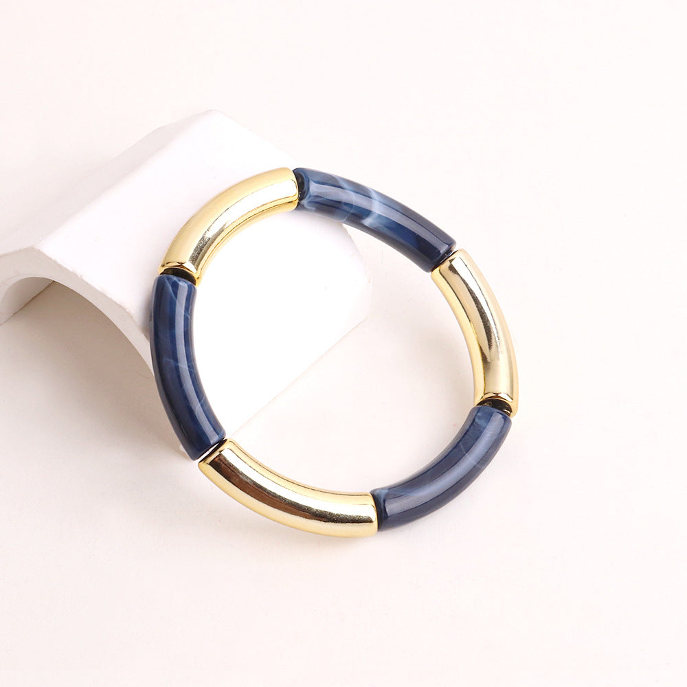 Acrylic Round Tube Elastic Bangle Bracelet for Women