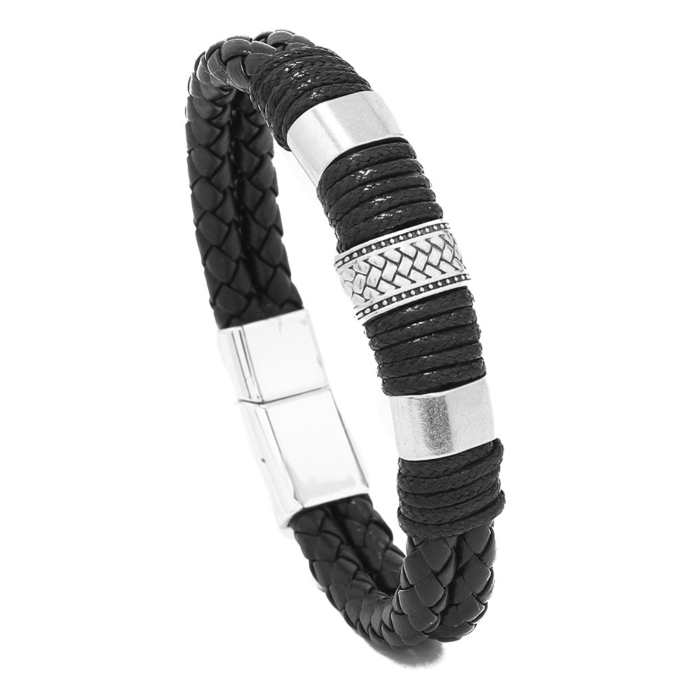 Punk Style Stainless Steel Magnetic Clasp Leather Men's Bracelet