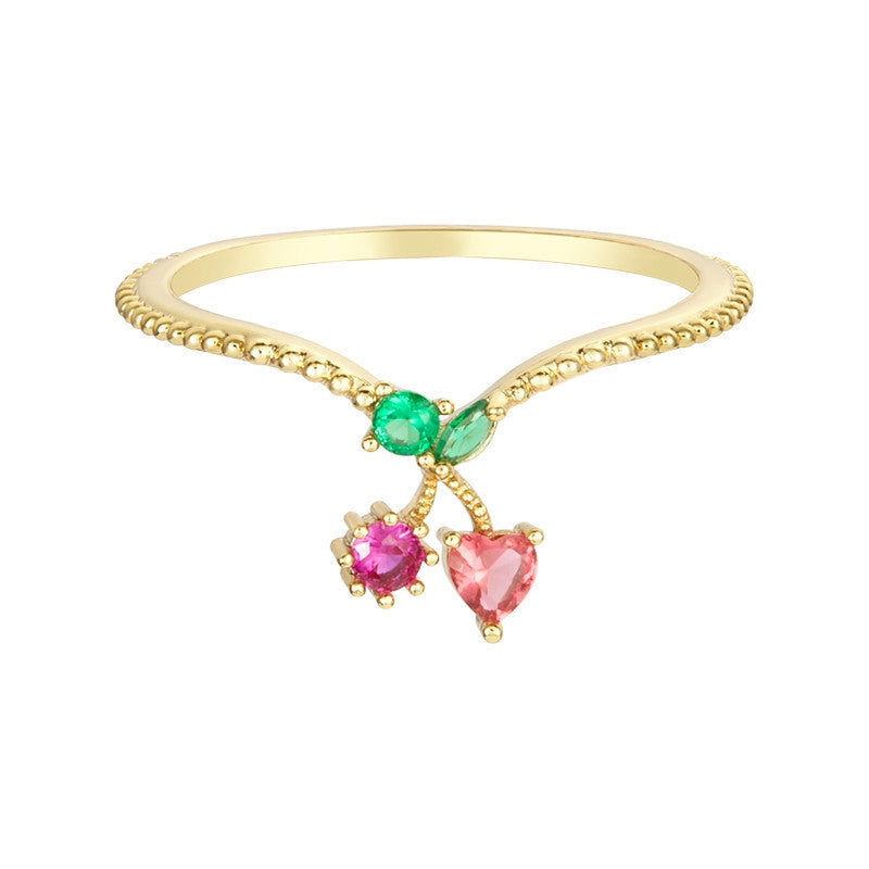 Colorful Zircon Cherry Peach Tropical Fruit Rings in Gold Plated Copper