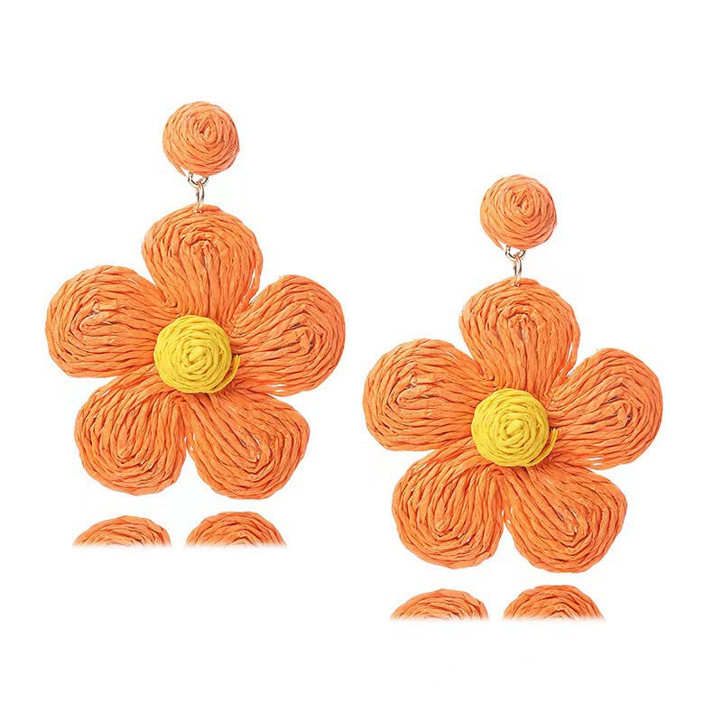 Vacation Floral Raffia Handmade Women's Drop Earrings