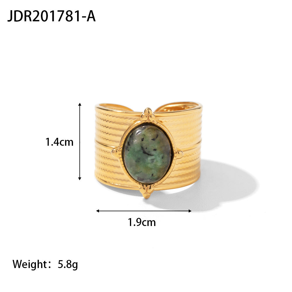 Vintage Geometric Stainless Steel Gemstone Adjustable Ring