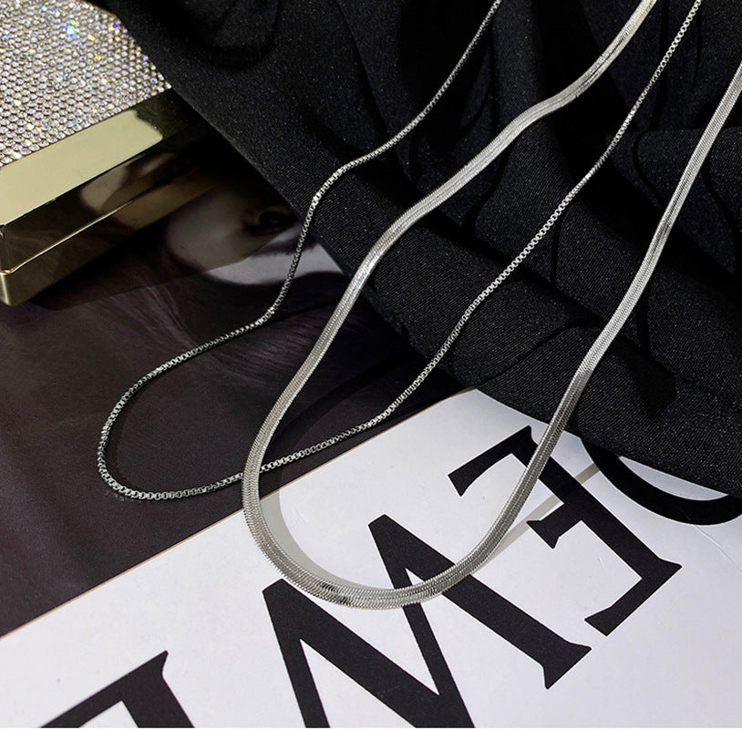 Simple Minimalist Double-Layer Snake Chain Titanium Steel Necklace