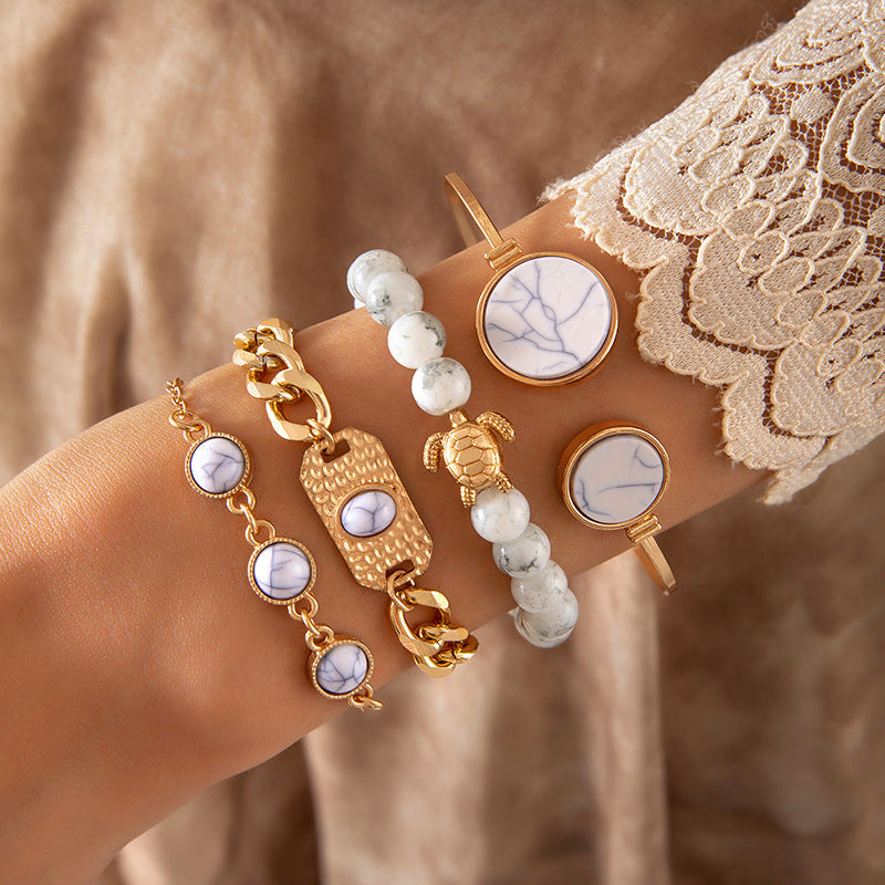 Fashion Jewelry Geometric Heart & Triangle Turquoise Bracelet Set