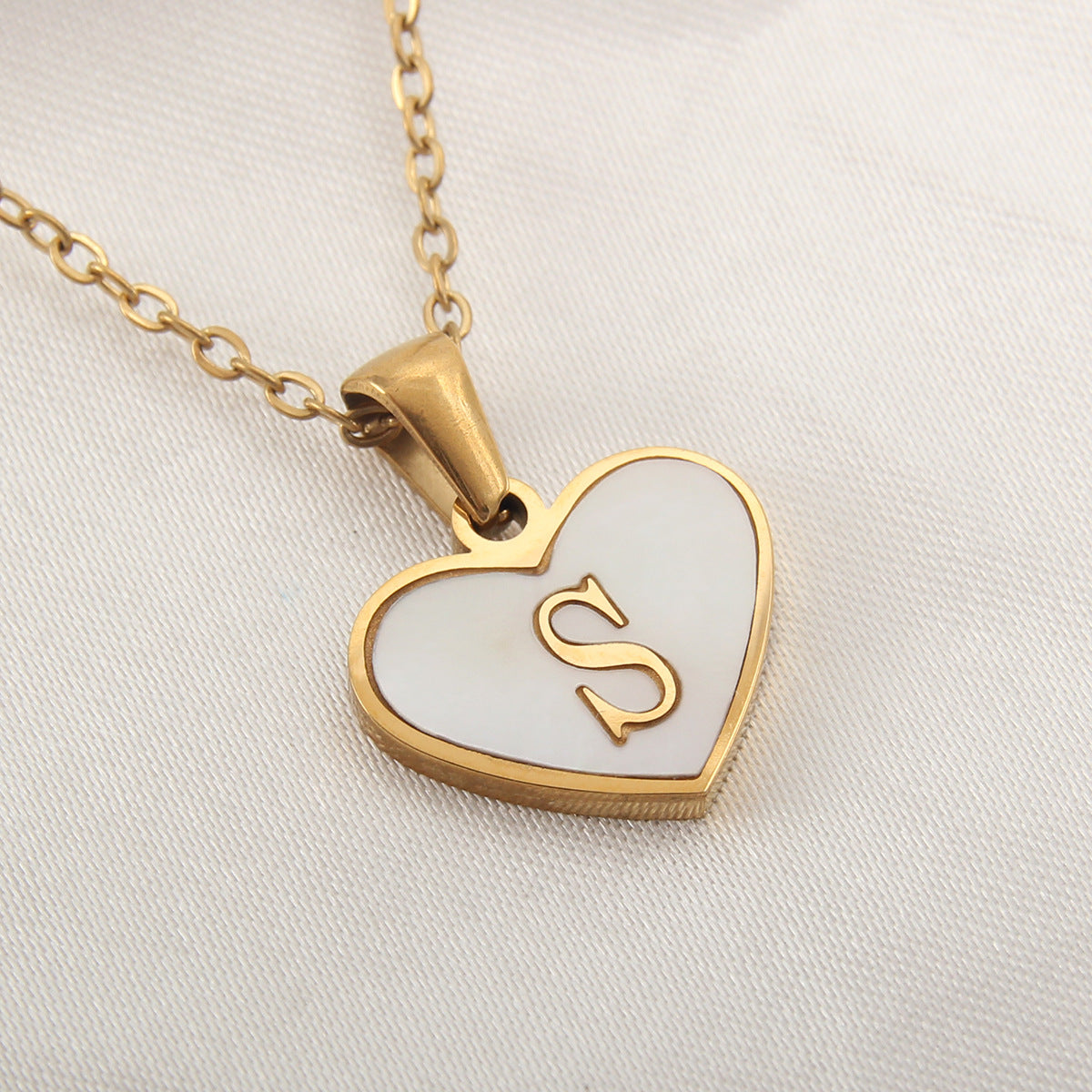 Elegant Heart Shell Initial Pendant Necklace - Gold Plated Stainless Steel
