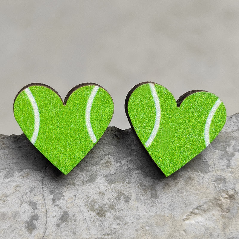 Original Design Sports Heart Shaped Wooden Stud Earrings for Women
