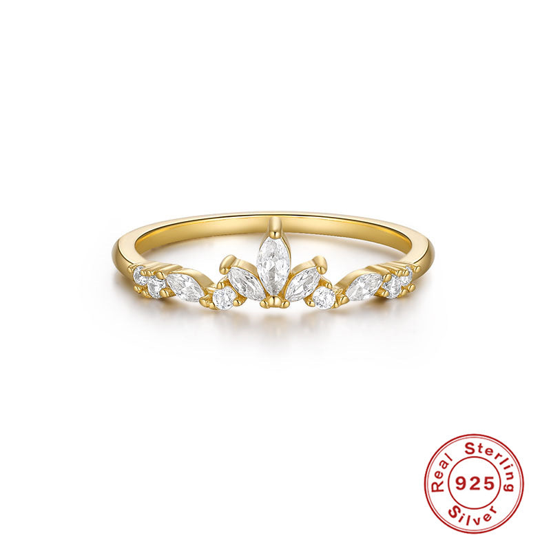 Retro Square Oval Butterfly Sterling Silver Zircon Ring with Mini Floral Bouquet Design