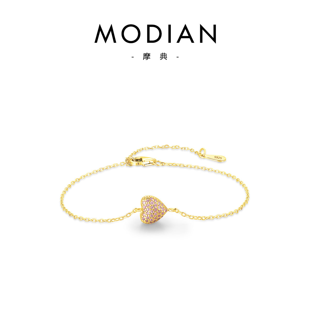 Sweet Heart Sterling Silver Pink Zircon Love Bracelet for Women