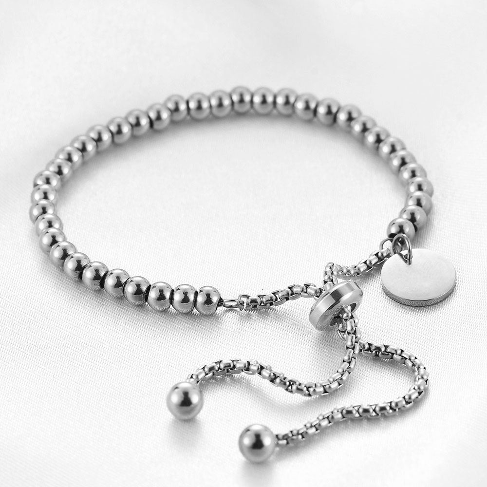 18k Gold Plated Beaded Titanium Steel Adjustable Pendant Bracelet