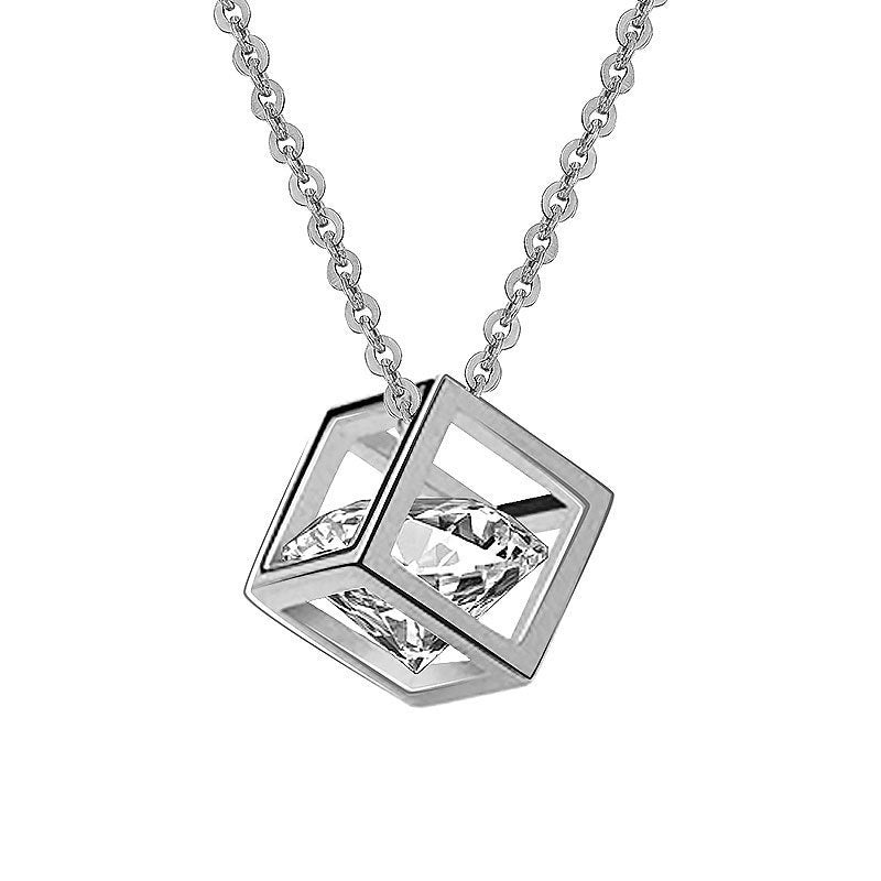 Modern Square Zircon Inlay 18K Gold Plated Pendant Necklace