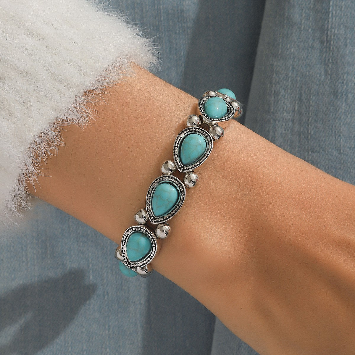 Bohemian Geometric Alloy Turquoise Women's Bangle Bracelet
