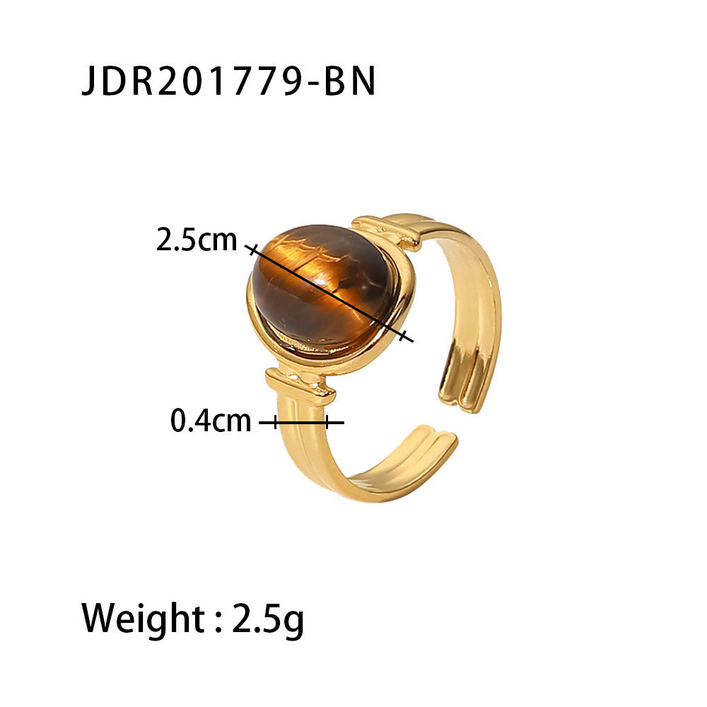Vintage Geometric Stainless Steel Gemstone Adjustable Ring