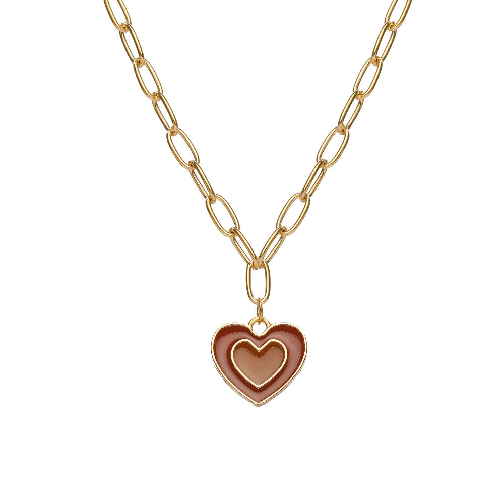 Double-Layer Heart-Shaped Pendant Necklace - Fashion Alloy Design