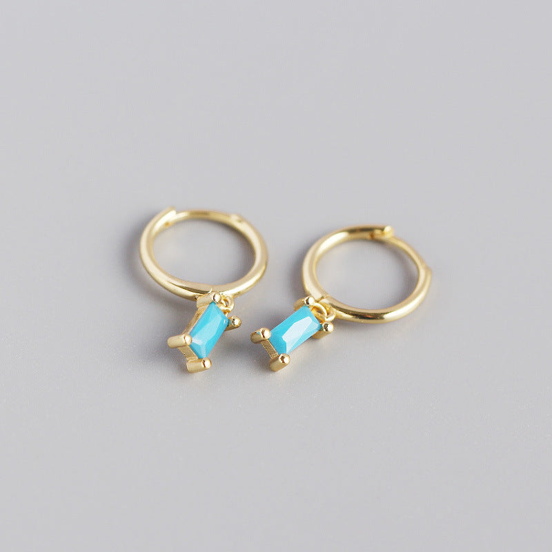 S925 Sterling Silver Minimalist Geometric Rectangular Zircon Earrings