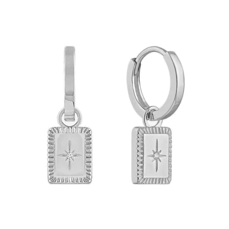 1 Pair Fashion Star Square Silver Plated Zircon Drop Earrings