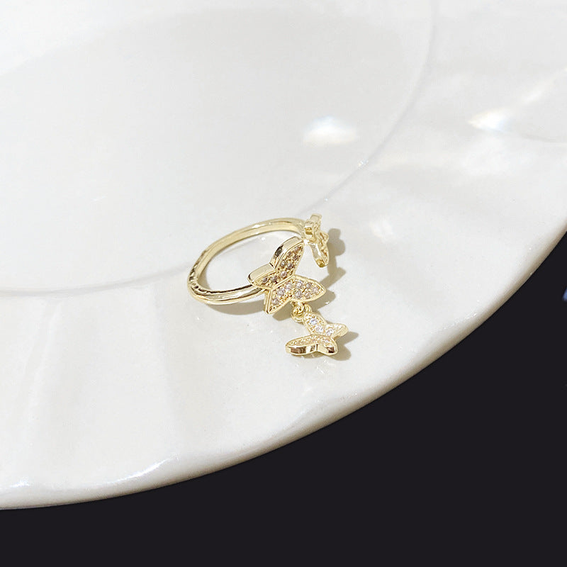 Korean Elegant Butterfly Zircon Adjustable Ring