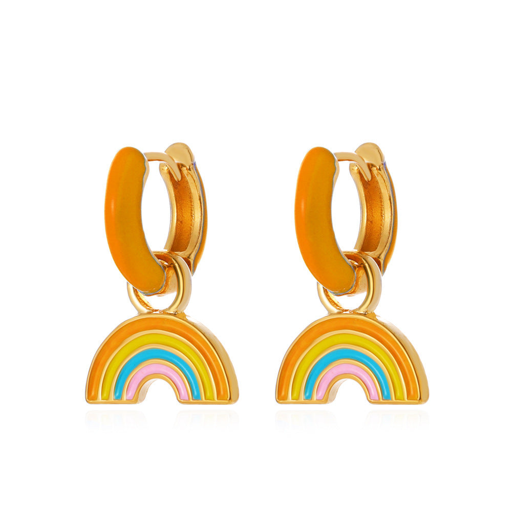 Multicolor Rainbow Stripe Pendant Earrings - Fashion Sweet Style
