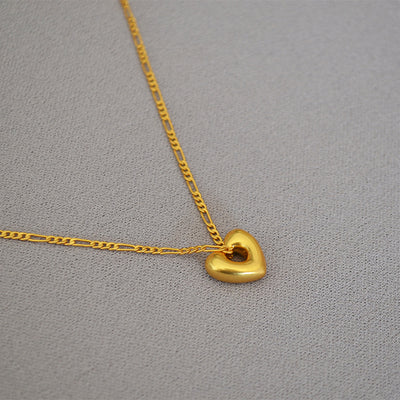 Retro Heart Shape Gold Plated Brass Pendant Necklace