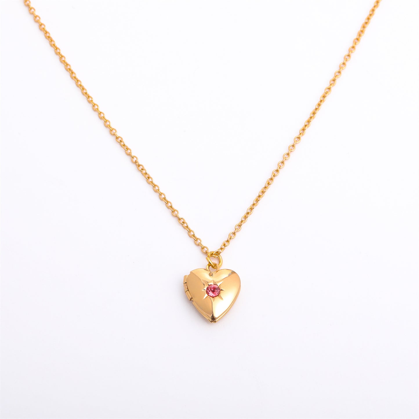 Retro Heart Shape 14k Gold Plated Birthstone Locket Necklace
